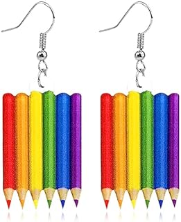 French Wire Rainbow Dangle Earrings in Alloy Metal, Whimsical Love Heart, Butterfly & Sunflower Designs for Women and Girls - Lightweight Acrylic