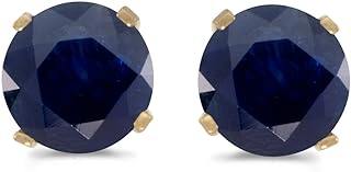 1 Carat Total Weight Natural Round Sapphire Stud Earrings Set in 14k Yellow Gold