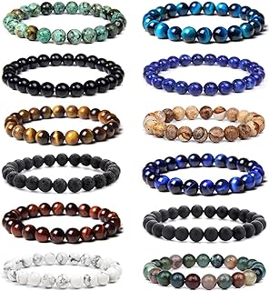 Spring Ring Clasp Cubic Zirconia Beaded Stretch Bracelets - Bead Chain - Stone Material - Classic Round Bead Design - Ideal for Women and Unisex - Set of 12