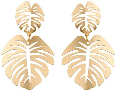 Gold Green Palm Leaf Dangle Earrings Tropical Monstera Leaves Eardrop for Women Girls Bohemia Jewelry