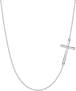 EleQueen 925 Sterling Silver Sideways Cross Pendant Choker Necklace Christian Jewelry Gifts for Mother Women Girls, Valentine's Day/Mother's Day/Christmas Jewelry Gift for Wife/Mom