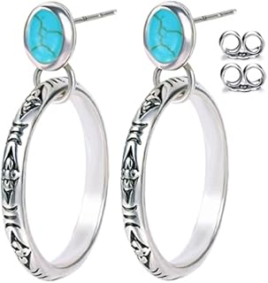 Colloca Turquoise Circle Earrings for Women Girls, Turquoise Dangle Hoop Earrings, Jewelry Gifts Box Included Orange&Green