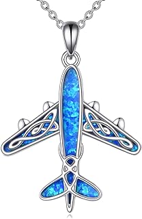 POPLYKE Airplane Necklace for Women 925 Sterling Silver Opal Aircraft Choker Necklace Jewelry Gifts