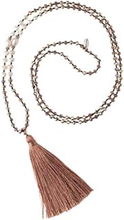 Lobster Clasp Brown Crystal Necklace with Ball Chain, Ideal for Women, Girlfriends, and Family - Pearl Enhanced Long Tassel Pendant Design