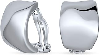 Modern Geometric Napier Clip On Earrings with Hammered Dome Half Hoop Design in Silver and 14K Gold Plated Rhodium-Brass for Non-Pierced Ears