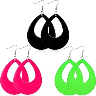 Hicarer Trio - 80's Inspired Neon Drop Earrings for Women with French Wire Back Finding, No Gemstone, in Oval Design