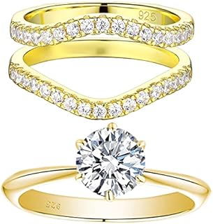 Blongme1 Carat Moissanite Rings for Women Ring Enhancers Wedding Ring Sets Wedding Band Bridal Rings Sets for Women 925 Sterling Silver Yellow Gold Size 7