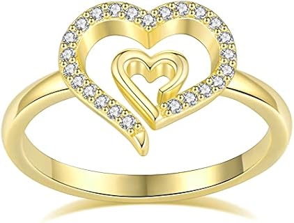 Gold Double Heart Ring for Women Delicate 14K Gold Plated Heart to Heart Wedding Jewelry Promise Love Ring for Her Gift