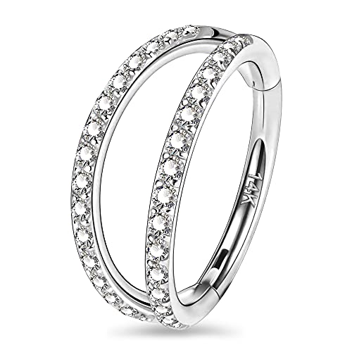 Helix Earrings Double Row Diamonds Septum Piercing Jewelry Hoop Cartilage Earrings Daith Tragus Earrings