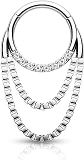 CM Crareesi Mania Chain Septum Ring 316L Surgical Steel Septum Chain Nose Ring 16G Septum Clicker Rings 8mm Septum Piercing Jewelry Helix Chain Earrings