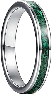 3mm 4mm Tungsten Ring for Women White Black Enamel/Malachite Inlay Wedding Rings Polished Band Size 5-10