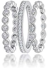 MAX + STONE Sterling Silver 3-Piece Cubic Zirconia Eternity Stackable Engagement Rings Set
