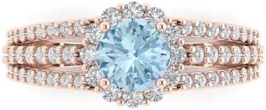 Clara Pucci 1.98ct Round Cut Halo Solitaire Natural Sky Blue Topaz gemstone Engagement Promise Anniversary Bridal Ring 14k Rose Gold