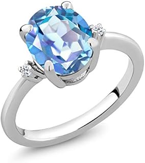 Gem Stone King 925 Sterling Silver Millennium Blue Mystic Quartz and White Topaz Engagement Ring For Women (3.04 Cttw, Oval 10X8MM, Gemstone Birthstone, Available in Size 5,6,7,8,9)