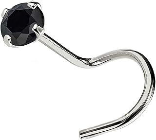Jewelry Avalanche Solid 14Kt White/Yellow Gold Prong Set Black Moissanite Nose Screw Stud - 22G Cork-screw Nose Stud - April Birthstone Nose Ring Stud