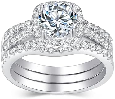 Moissanite Wedding Ring Set for Women, 1CT D Color VVS1 Clarity Sterling Silver Engagement Bridal Ring Set for Travel