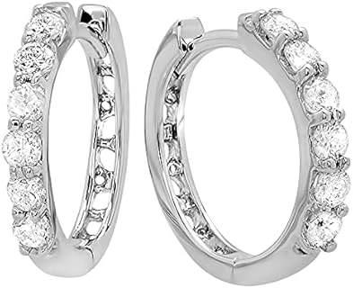 Hinged Post White Diamond Hoop Earrings in Solid White Gold for Women - Dazzlingrock Collection 0.22 Carat Round Cut Gems