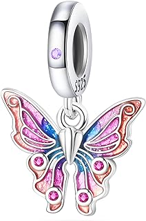 NUJIFFY 925 Sterling Silver Charms Beads for Bracelets & Necklaces, Pink Blue Gradient Butterfly Charm Birthday Gifts Crystal Pendant Jewelry for Women Men Teens