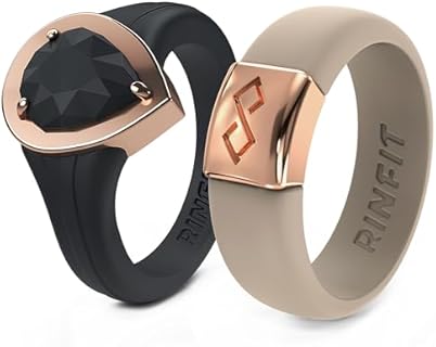 Rinfit Silicone Ring Women - Promise Rings for Her - Womens Wedding Bands - Metal Framed Silicone Pear - Patented Design
