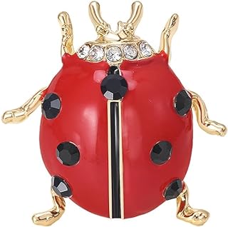 Pin-Clasp Vintage Ladybug Brooch with Goldstone Gems for Women and Girls, Cute Cartoon Design