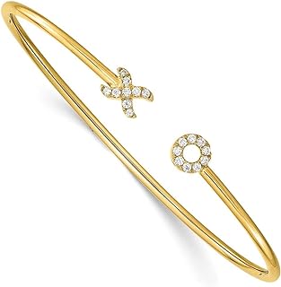 14k Yellow Gold Bracelet with Lab-Grown Diamonds & Unique Clasp - Beautiful X and O Design - Perfect Gift for Women