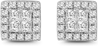 ARAIYA 10K White Gold Diamond Cluster Stud Earrings with Push-Back Design, Perfect Gift for Mothers Day