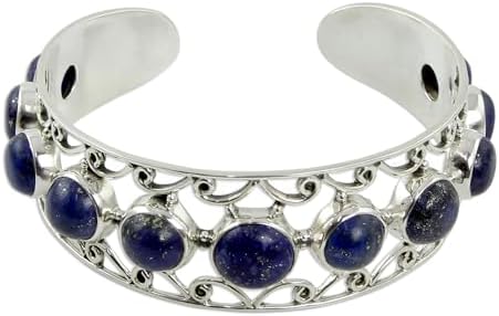 NOVICA Artisan Handmade Lapis Lazuli Cuff Bracelet Sterling Silver from India Blue Reflecting Pond Snorkel Birthstone [6.25 in L (end to End) x 1 in W] ' Nostalgia'