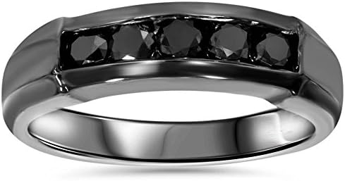 Men's 10K White Gold 1/2ct Round-Cut Black Diamond Wedding Ring, Size 6, 5mm Width