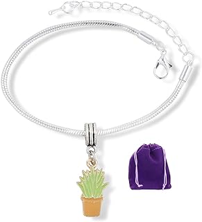 Charming Cactus Bracelet for Men, Women, Teens - Arizona Aloe Vera Succulent Design, Green Alloy Snake Chain with Lobster Claw Clasp