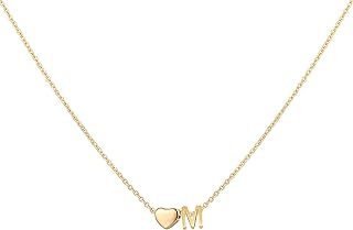 Glimmerst Initial Heart Necklace,18K Gold Plated Stainless Steel Tiny Heart Letter Necklace Personalized Monogram Name Necklace for Women Girls