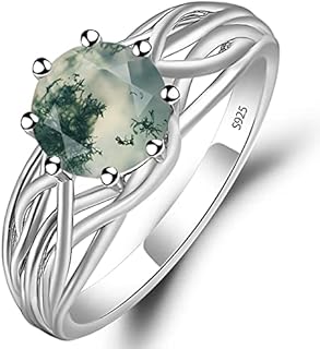 S925 Sterling Silver Round-Cut Amethyst Engagement Ring, Rhodium Plated Personalized Promise Ring for Women, Abstract Design