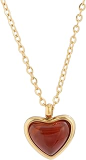 Carnelian Necklace Dainty Red Heart Necklace Raw Stone Healing Crystals Gold Pendant Jewelry For Women Teen Girls Valentines Birthday Gifts