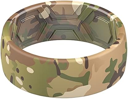 ThunderFit Silicone Wedding Rings Men, 2 Layer Top Printed Design - 8mm Width 2mm Thick Designs
