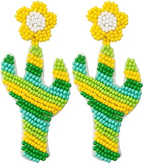 Clip-On Alloy Earrings with Crystal Beads in Cactus Flower Design for Women - Dangle Fringe Drop Style