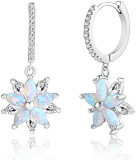 Opal-Centered Snowflake Drop Earrings with French Wire Back for Christmas Enthusiasts - Hoop Design