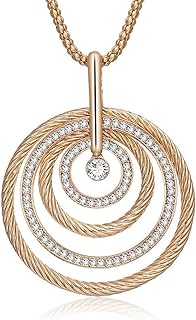 Gold-Plated Stainless Steel Rhinestone Pendant Necklace with Lobster-Claw Clasp and Cubic Zirconia for Women - Layered Hoop Design