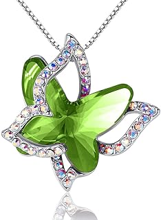 Rhodium-Plated-Brass Butterfly Crystal Birthstone Necklace with Box Chain & Lobster Claw Clasp - Whimsical Jewelry Gift for Women and Girls