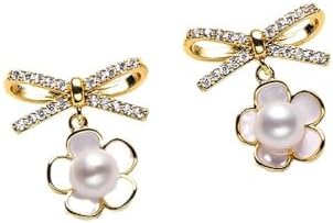 Kokoma Sterling Silver & 14K Gold Plated Cubic Zirconia Bow Knot Stud Earrings with Push Back and Freshwater Cultured Pearl Drop