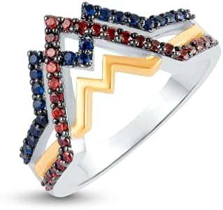 2.10 Cttw Round Shape Simulated Blue Sapphire & Simulated Red Garnet Wedding Engagement Wonder Women Collection Ring In 14K White Gold Plated 925 Sterling Silver