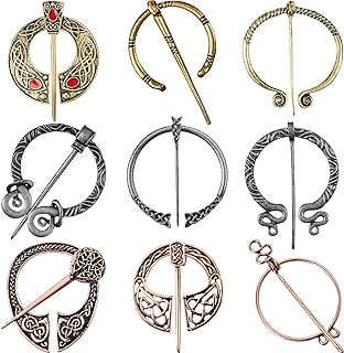 9 Pieces Vintage Viking Brooch Cloak Pin Scarf Shawl Buckle Clasp Pin Brooch Penannular Brooch for Costume Accessory, Antique Silver, Gold, Rose Gold