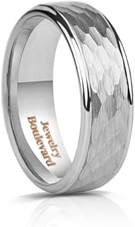 8mm Tungsten Carbide Mens Hammered Textured Bevelled Edges Wedding Band Ring Comfort Fit