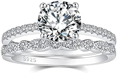 1.25CT Round-cut Sterling Silver Bridal Rings Set with Cubic Zirconia Stones for Women, Vintage Design Promise Ring, Size 7.5