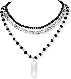 Sacina Gothic Goth Boho Hippie O ring Crystal Choker Necklace, Faux Leather Layered Dainty Black Choker Necklace, Jewelry Gift for Women, Girls