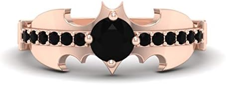Ani's 0.50CT Round Cut 5mm CZ Black Diamond Batman Engagement Ring For Her In 14K Rose Gold Plated 925 Silver