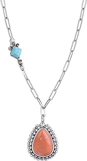 Colloca Orange Spiny Oyster Necklace for Women, Turquoise Orange Pendant Necklace, Western Bohemian boho Necklace, Jewelry Gift box Included