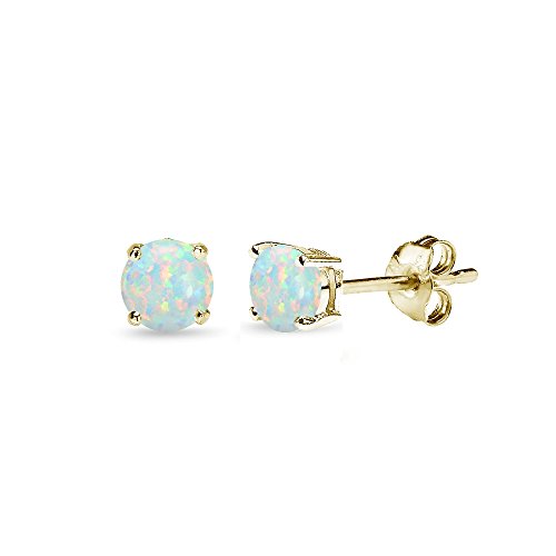 Opal Earrings for Women Sterling Silver Round-Cut Solitaire Synthetic Studs for Girls, Teens, Bridesmaids, Prom