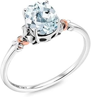 Gem Stone King 925 Sterling Silver and 10K Rose Gold Oval Gemstone Birthstone Engagement Ring | Oval 7X5MM | Wedding Engagement Anniversary Solitaire Promise Ring For Women