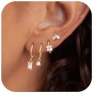 Gold Hoop Earrings Set for Women 14K Real Gold/Silver Plated Chunky Hypoallergenic Trendy Lightweight Cute Huggie Hoops Dainty Cartilage Multiple Piercing Hoop Earrings Jewelry Gifts for Girls