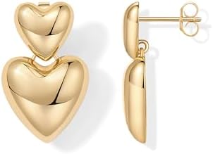 PAVOI 14K Gold Plated Statement Chunky Heart Earrings for Women | Lightweight Teardrop Love Valentine Dangle Earrings