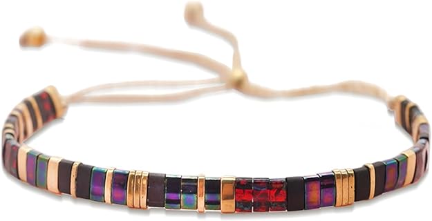 Sonateomber Flat Tila Beaded Adjustable Braided Friendship Stand Bracelets for Women Girls Handmade Boho Charm Square Beads Stackable Bracelet Friend Holiday Jewelry Gift